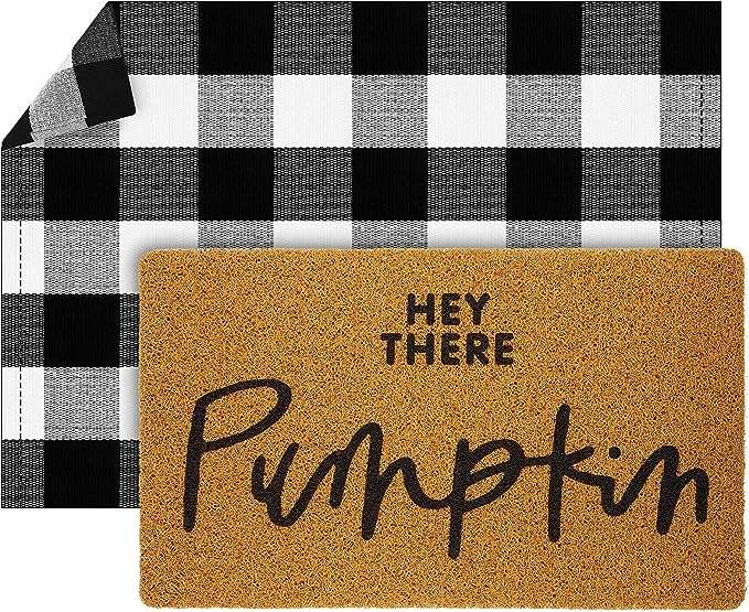 fall rug set of two one plaid one hey pumpkin