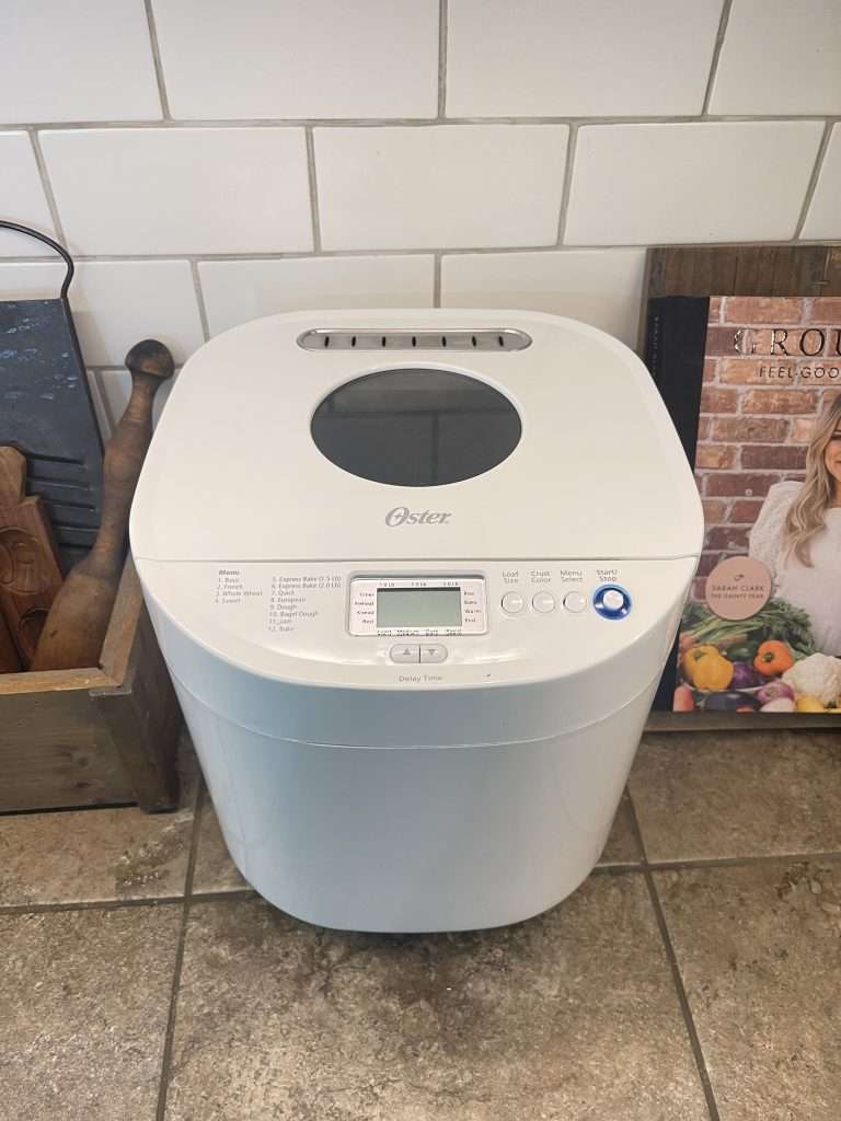 oster bread machine in farmhouse ktichen